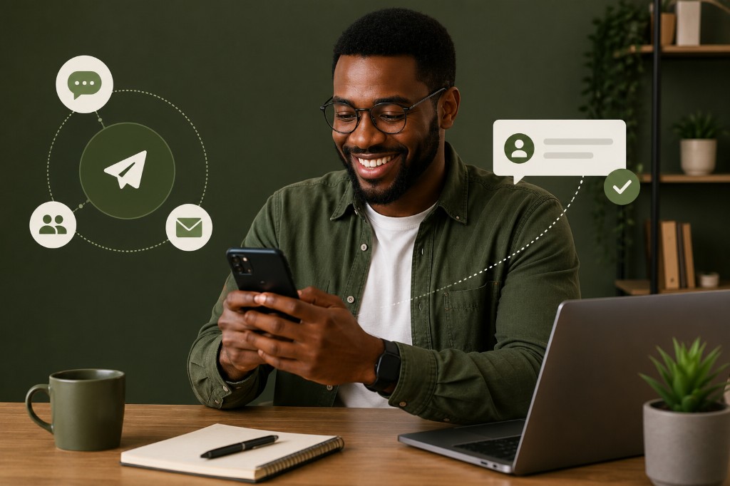 Professionnel envoyant des messages avec AkwabaSender
